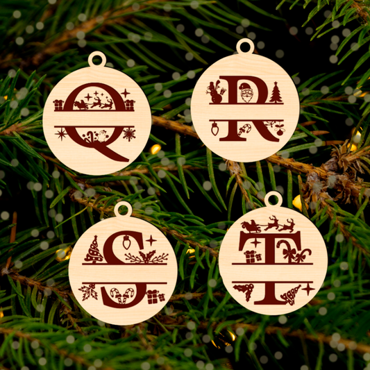 Split Monogram Letter Christmas Ornament